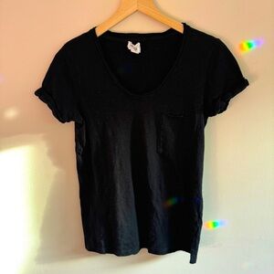 Boho “Slub” V-Neck Black Tee